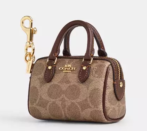 Coach Mini Rowan Bag Charm In Signature Canvas "Tan/Brown"