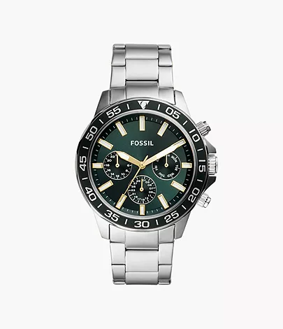 Fossil Bannon Multifunction Stainless Steel Watch (Silver/Green)