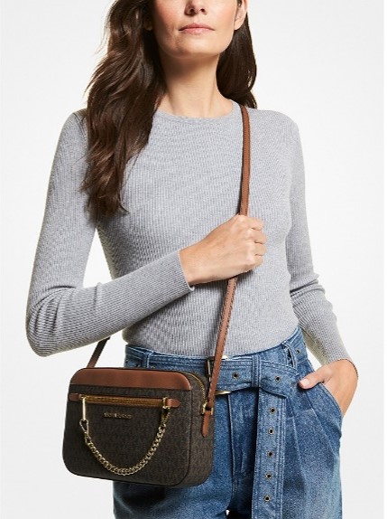 Michael Kors Jet Set Large Logo Crossbody Bag (Brown) (حقيبة كروس بودي كبيرة بشعار جيت سيت من مايكل كورس (بنية))