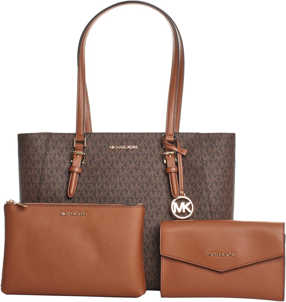 Michael Kors Charlotte Large 3-in-1 Tote Crossbody Handbag Leather "Brown" (حقيبة مايكل كورس شارلوت كبيرة 3 في 1 توت كروس بودي جلدية)