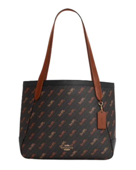 Coach Horse And Carriage Tote With Horse And Carriage Dot Print "Black/Brown Multi"