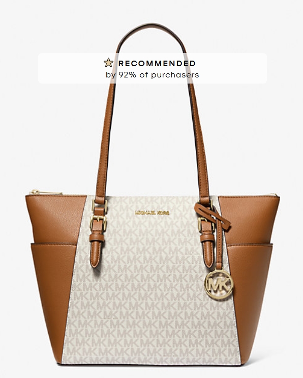 Michael Kors Charlotte Large Logo and Leather Top-Zip Tote Bag "Vanilla" حقيبة مايكل كورس شارلوت كبيرة بشعار وسحاب علوي من الجلد "فانيليا"