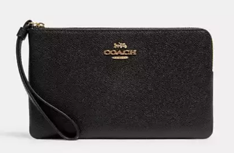Coach Large Corner Zip Wristlet "Black/Gold" (حقيبة يد كبيرة من كوتش بسحاب في الزاوية "أسود/ذهبي")