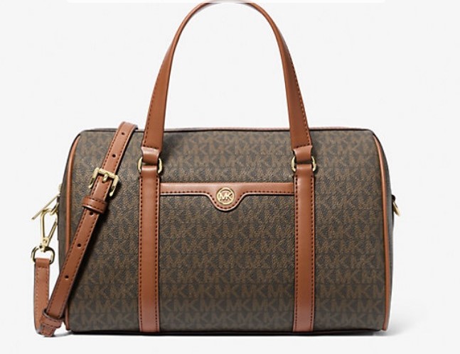 Michael Kors Jet Set Travel Medium Signature Logo Duffle Crossbody Bag "Brown"