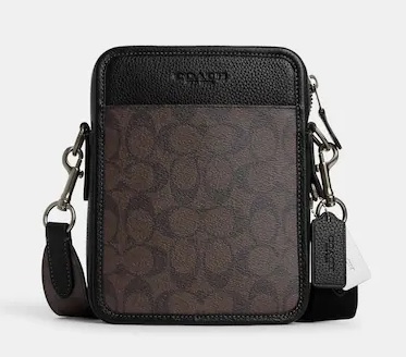 Coach Sullivan Crossbody In Signature Canvas Gunmetal/Mahogany/Black (حقيبة كروسبودي من كوتش سوليفان مصنوعة من قماش مميز، لون رمادي داكن/ماهوجني/أسود)