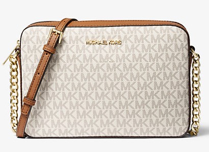 Michael Kors Jet Set Large Printed Logo Crossbody Bag (Vanilla) (حقيبة كروس بودي كبيرة الحجم من مايكل كورس جيت سيت بشعار مطبوع (فانيليا))