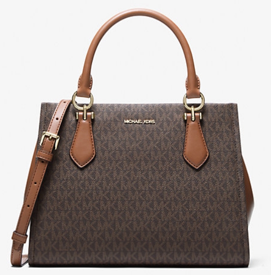 Michael Kors Marilyn Medium Signature Logo Convertible Satchel "Brown" (حقيبة مايكل كورس مارلين متوسطة الحجم قابلة للتحويل بشعار مميز "بني")
