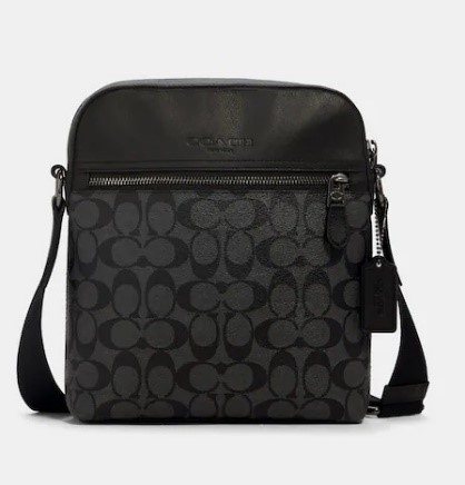 Coach Houston Flight Bag In Signature Canvas "Gunmetal/Charcoal/Black"(حقيبة Coach Houston Flight من قماش Signature باللون الرمادي المعدني/الفحمي/الأسود )