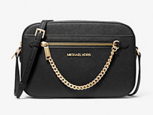 [35S1GTTC7L] Michael Kors Jet Set Large Saffiano Leather Crossbody Bag "Black" (حقيبة مايكل كورس جيت سيت الكبيرة من جلد سافيانو، حقيبة كروسبودي "سوداء")