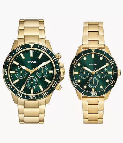 [BQ2754SET] Fossil His and Hers Multifunction Gold-Tone Stainless Steel Watch