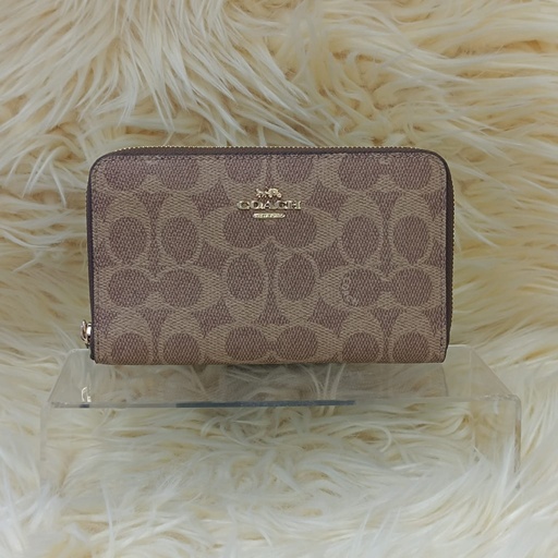 [CW781] Coach Medium Id Zip Wallet In Signature Canvas Tan/Brown