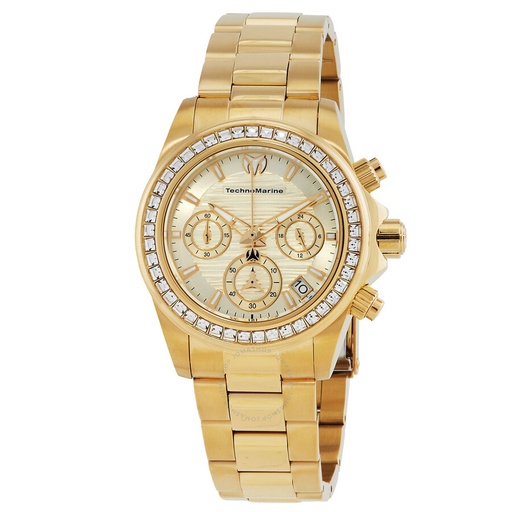 [TM 222012] Technomarine Manta Chronograph Quartz Crystal Gold Dial Watch 