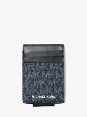 [36F4LCOD1B] Michael Kors Cooper Signature Logo Money Clip Card Case "Admiral Pale Blue" (حافظة بطاقات بمشبك نقود بشعار مايكل كورس كوبر "أدميرال أزرق باهت")