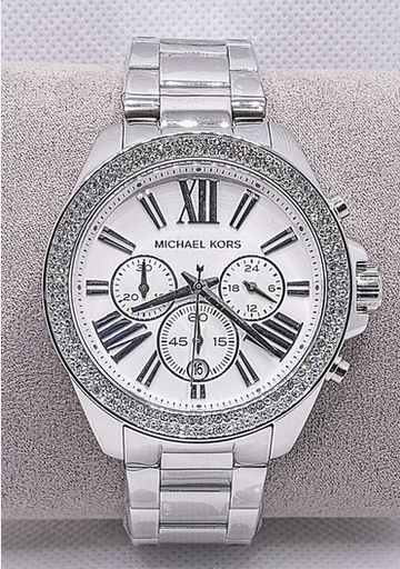 [MK7429] Michael Kors Women's Wren Chronograph Silver Stainless Steel Watch (ساعة مايكل كورس النسائية كرونوغراف رين فضية من الفولاذ المقاوم للصدأ)